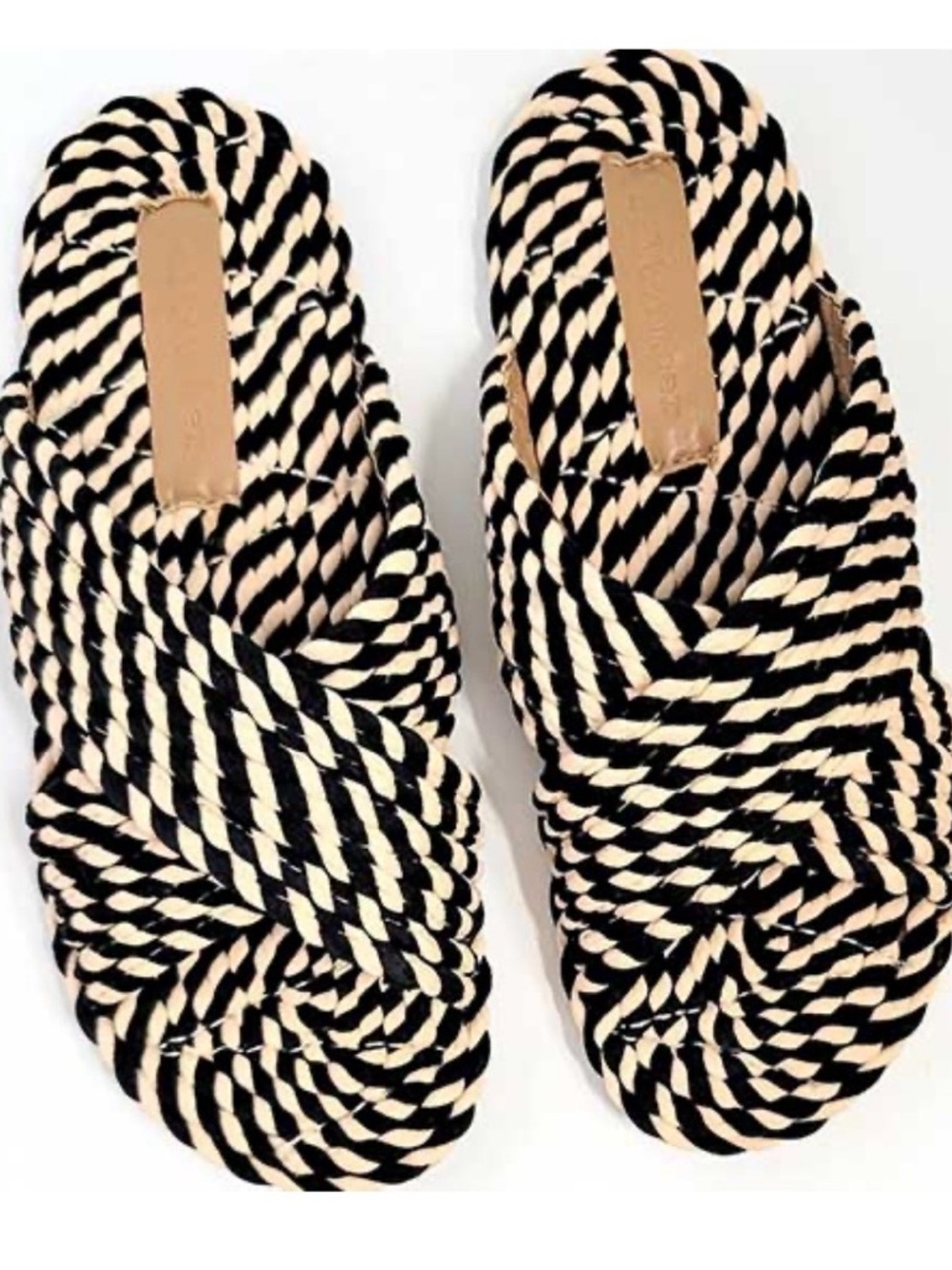 Salt + Umber Saraya Vegan Rope Slides Black and Cream Beach Cruise Travel Size 8